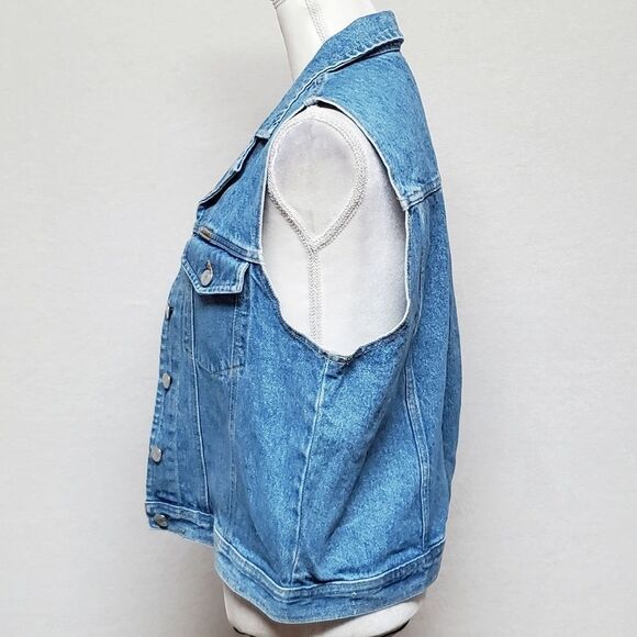 VINTAGE 1980s Jones New York Stone Wash Light Wash Button Up Denim Vest Large - Picture 6 of 10
